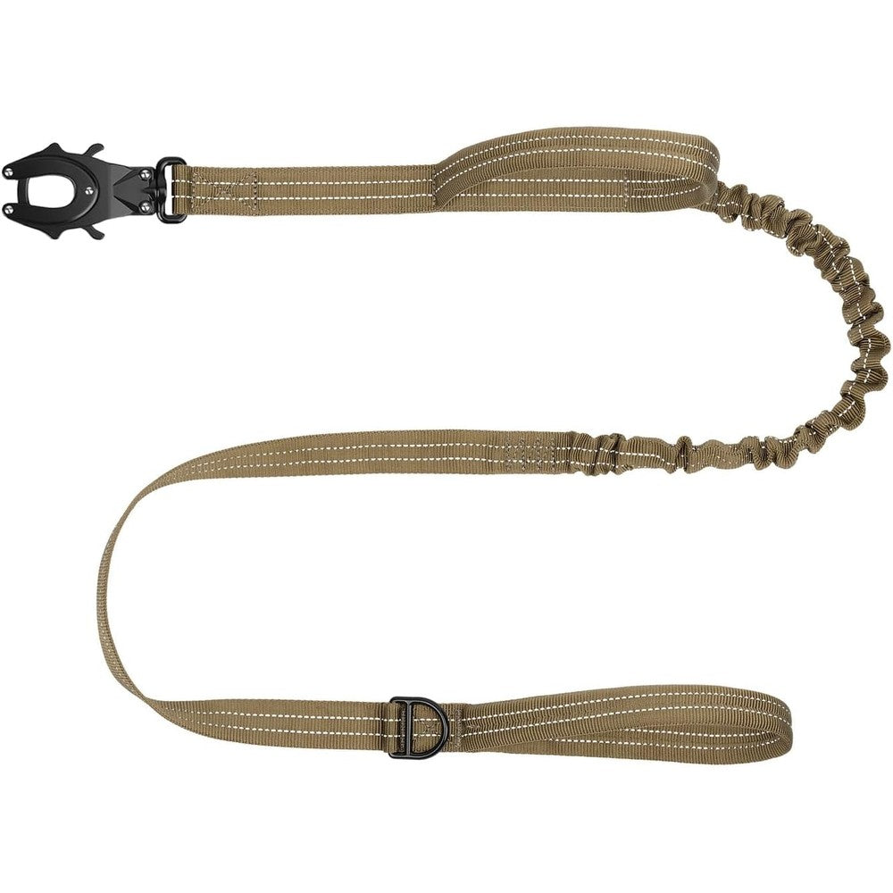 ICEFANG Tactical Dog Leash K9 Training Walking Bungee Lead With Two Control Handles And Metal Clasp For Medium Large Dogs Reflective Brown Four Feet