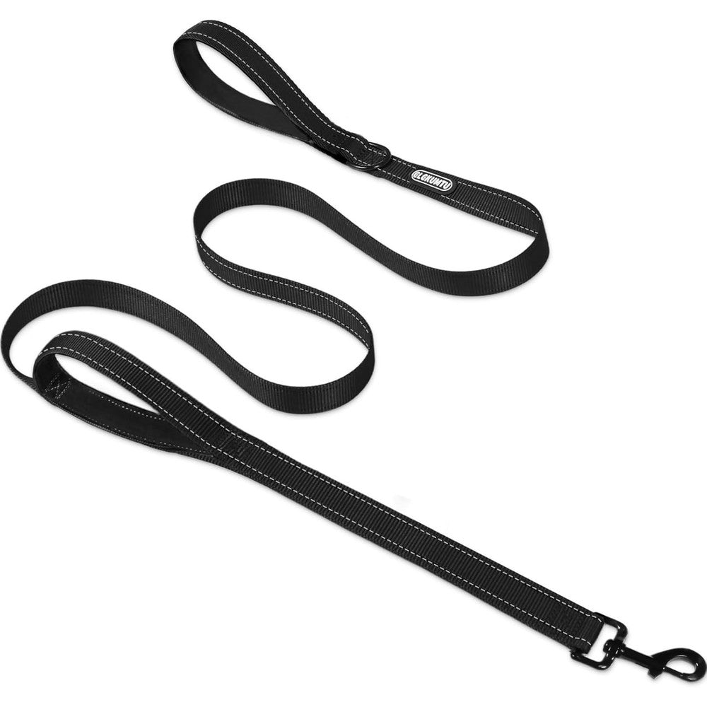 CLCKUMTU Heavy Duty Dog Leash With Two Comfortable Padded Handles Highly Reflective Threads For Small Medium And Large Dogs Black Six Feet