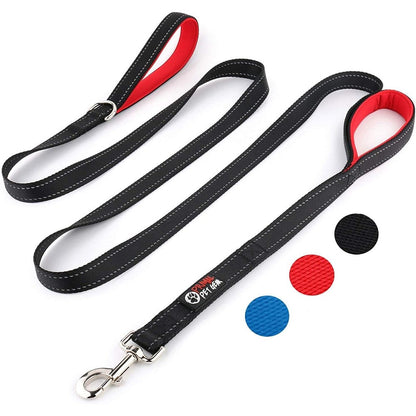 Primal Pet Gear Heavy Duty Double Handle Dog Leash For Large And Medium Dogs Nylon Training Lead With Two Padded Traffic Handles Black 8 Feet