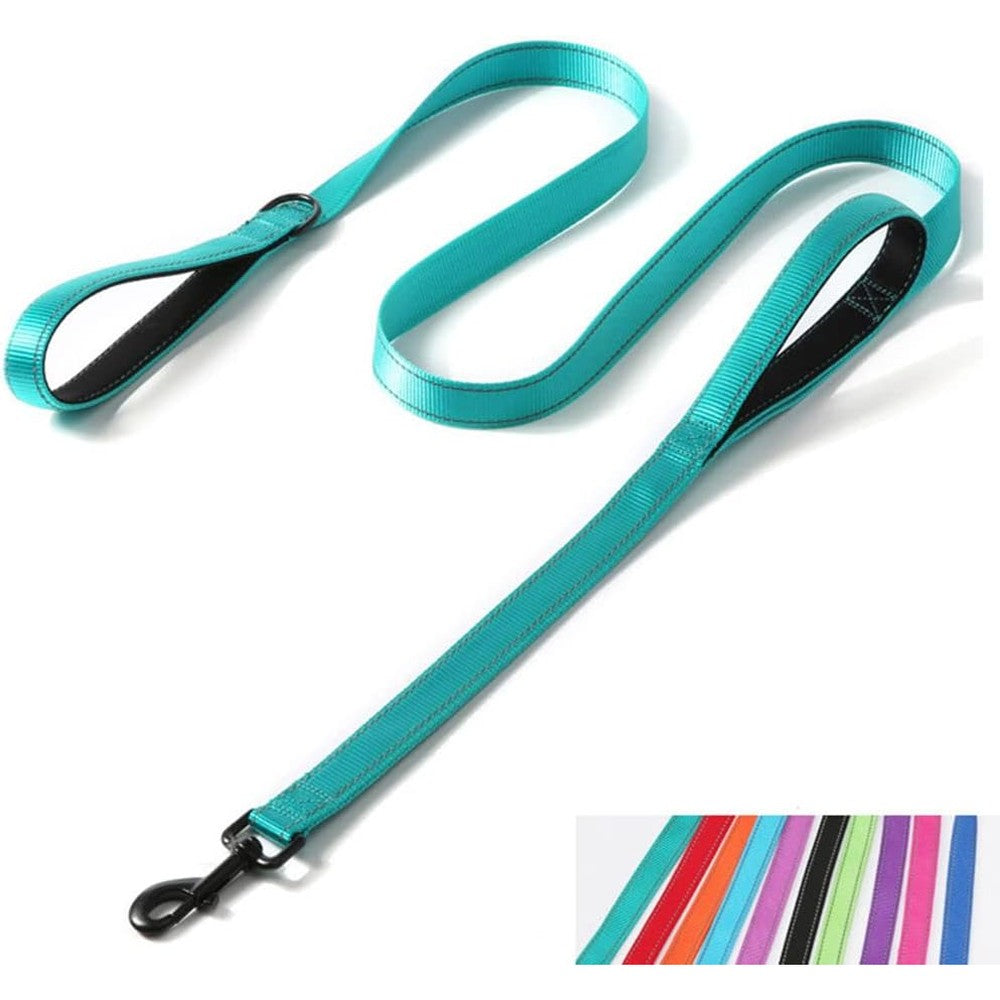 YOUALSO Double Handle Dog Leash Reflective Nylon Heavy Duty Training Lead With Padded Handles For Small Medium Large Dogs 6 Feet Teal
