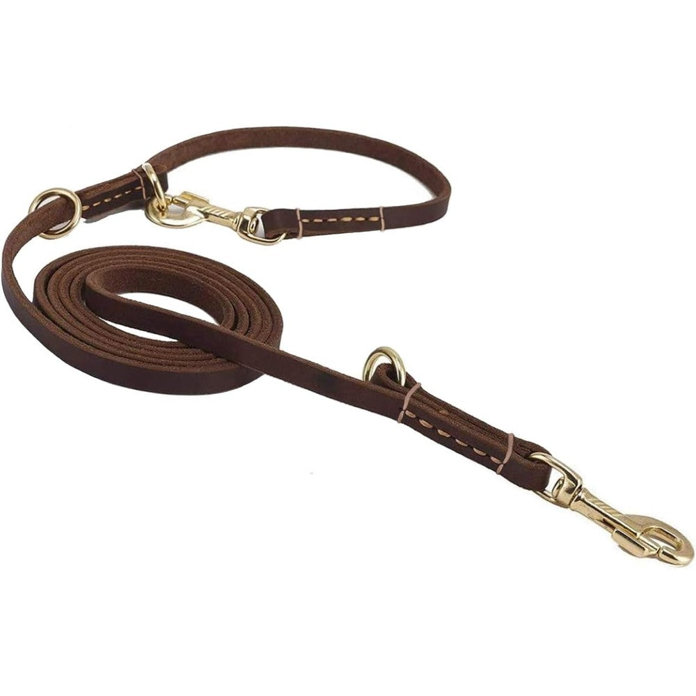 Guiding Star Durable Multi Function Eight Foot Dog Leash Genuine Leather Hands Free Training Leash For Small Medium And Large Dogs Brown