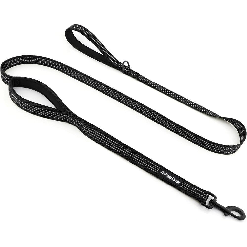 APAKBAK Double Handle Dog Leash 6 Feet Reflective Two Handle Traffic Lead With Padded Grip Heavy Duty Nylon Leash For Walking And Training Black