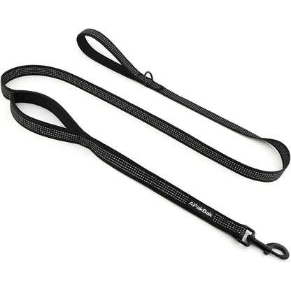 APAKBAK Double Handle Dog Leash 6 Feet Reflective Two Handle Traffic Lead With Padded Grip Heavy Duty Nylon Leash For Walking And Training Black