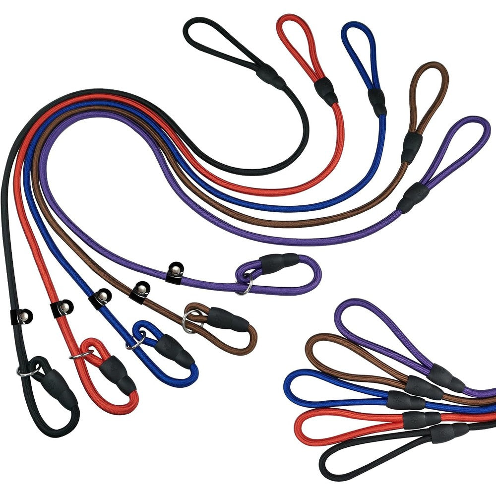 FOVRLZSE Nylon Slip Lead Dog Leash Five Pack Red Black Blue Brown Purple Four Point Six Foot Training Leash For Small To Medium Dogs