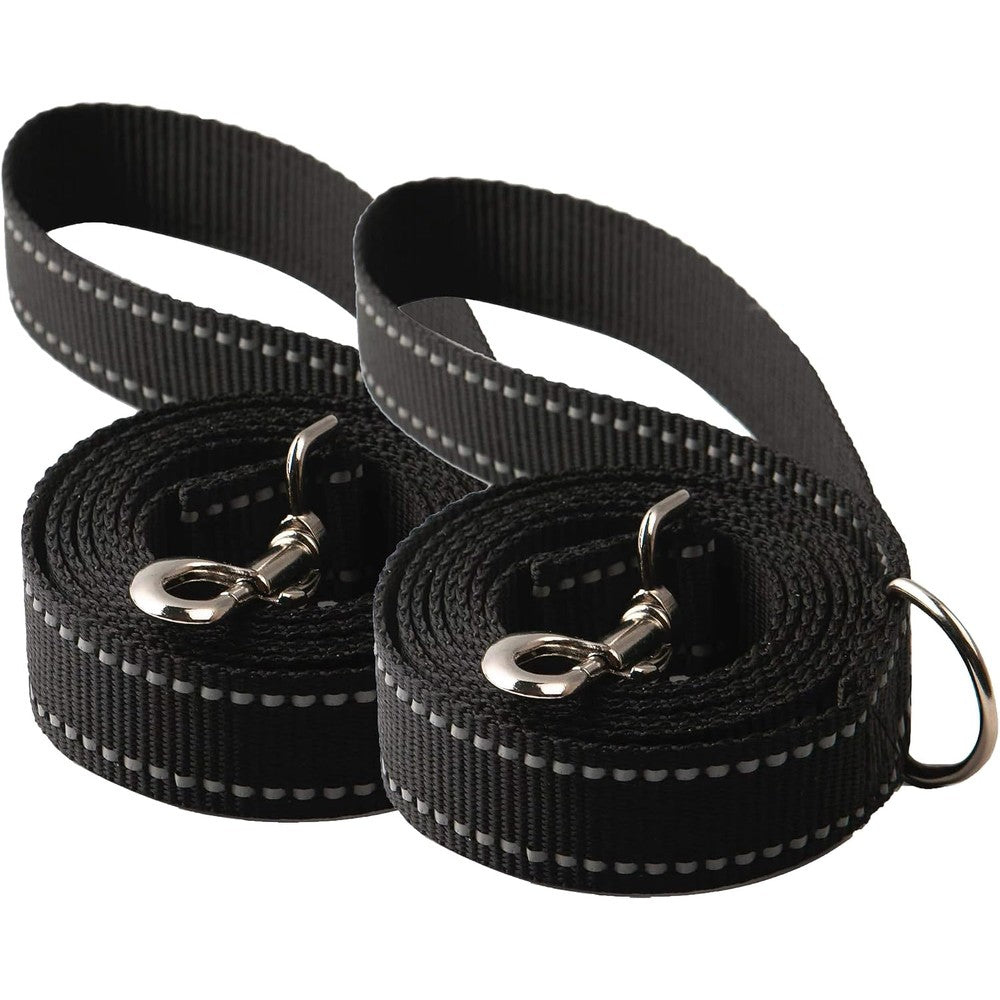 SUNNQ Reflective Dog Leash Two Pack Six Feet Heavy Duty Nylon Walking And Training Leashes With Accessory D Ring For Small Medium Large Dogs Black