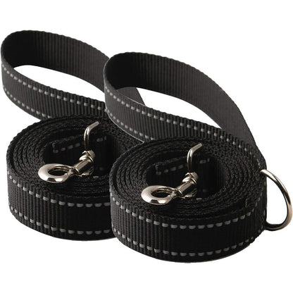 SUNNQ Reflective Dog Leash Two Pack Six Feet Heavy Duty Nylon Walking And Training Leashes With Accessory D Ring For Small Medium Large Dogs Black