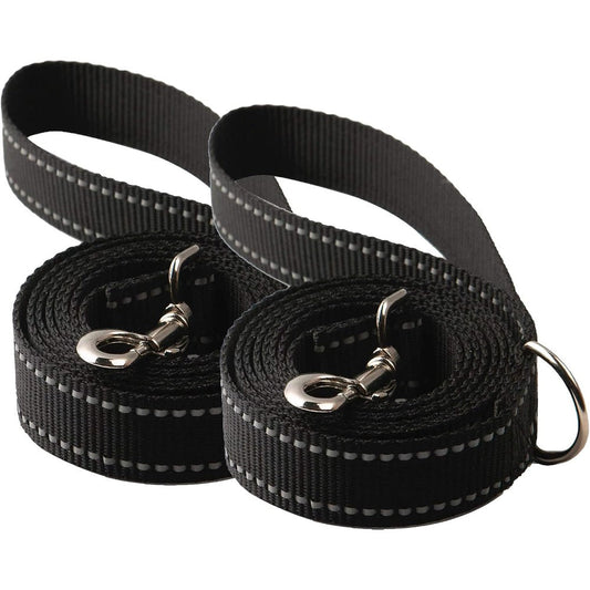 SUNNQ Reflective Dog Leash Two Pack Six Feet Heavy Duty Nylon Walking And Training Leashes With Accessory D Ring For Small Medium Large Dogs Black