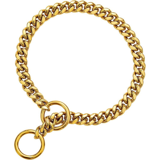 Txprodogchains Eighteen Karat Gold Chain Dog Collar Ten Millimeter Cuban Link Stainless Steel Metal Links Walking Training Collar For All Sizes