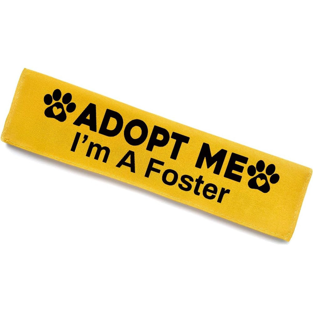 KISJO Adopt Me I'm A Foster Dog Leash Sleeve High Visibility Yellow Alert Wrap With Hanging Identification Patch For Rescue Dogs