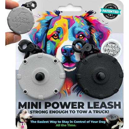 Lazy Leash Mini Clip On Power Leash Set Heavy Duty Retractable Wearable Hands Free Dog Lead Jet Black Pack Of 2