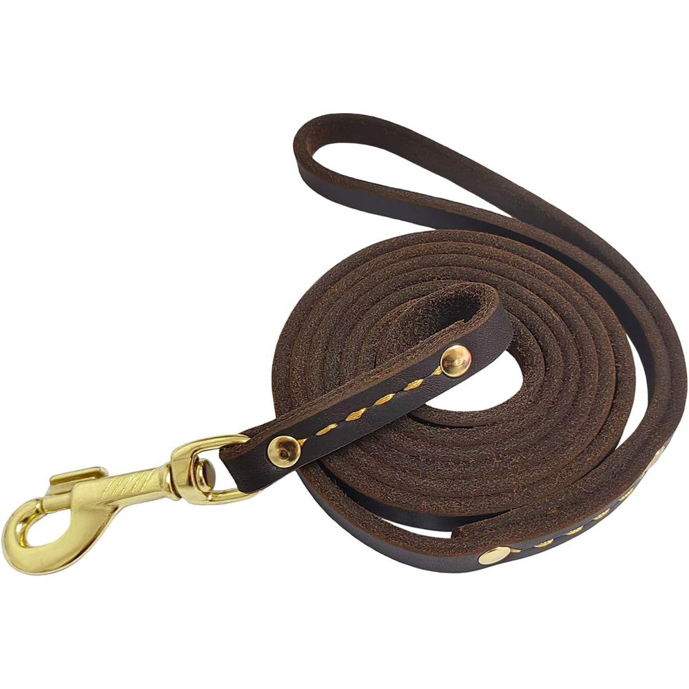 Leadfar Heavy Duty Genuine Leather Dog Training Leash Soft And Strong Leather Lead For Small And Medium Dogs Brown 6 Feet By 1/2 Inch