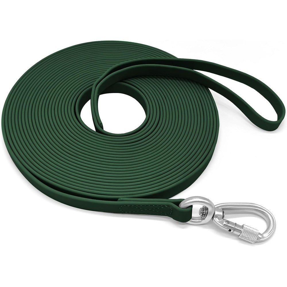 ZALER Long Dog Leash Waterproof Odor Proof Recall Long Line Lead With Aviation Aluminum Carabiner For Training Dogs, Forest Green, 20 Feet