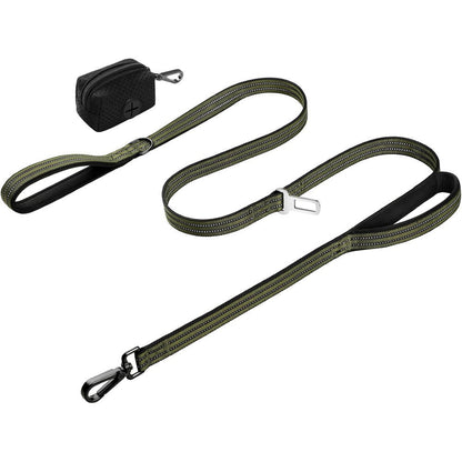 WINGOIN Dog Leash For Large Medium Dogs Heavy Duty Reflective Tactical Pet Lead With Double Handle And Car Seat Belt Buckle Green 6 Feet