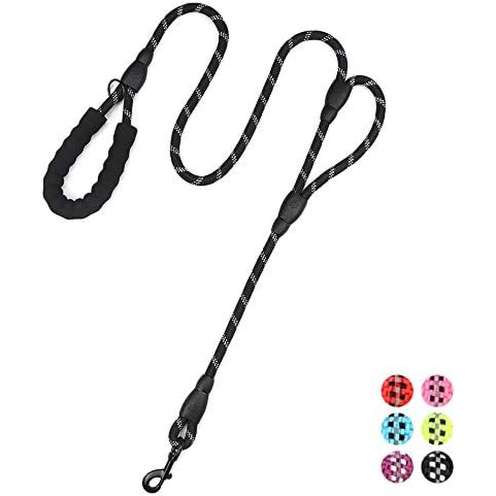 Plutus Pet Rope Dog Leash Six Feet Heavy Duty Reflective Double Handles Training Lead For Medium Large Dogs Black