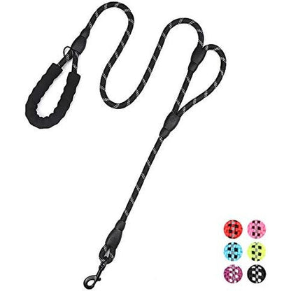 Plutus Pet Rope Dog Leash Six Feet Heavy Duty Reflective Double Handles Training Lead For Medium Large Dogs Black