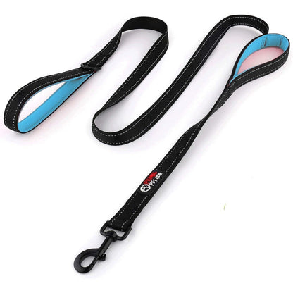 Primal Pet Gear Heavy Duty Double Handle Dog Leash For Medium And Large Dogs Reflective Traffic Padded Six Feet Training Lead Black