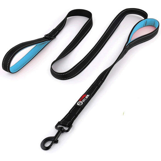 Primal Pet Gear Heavy Duty Double Handle Dog Leash For Medium And Large Dogs Reflective Traffic Padded Six Feet Training Lead Black