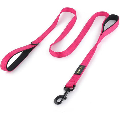 Plutus Pet Double Handle Dog Leash 6 Feet Long Padded Heavy Duty Reflective Training Lead For Medium and Large Dogs Pink Color