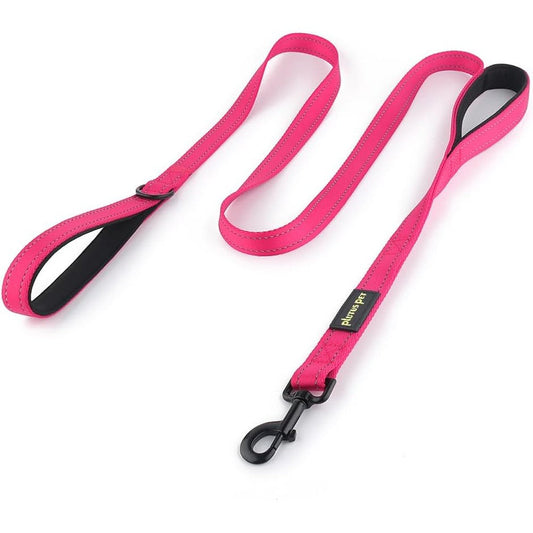 Plutus Pet Double Handle Dog Leash 6 Feet Long Padded Heavy Duty Reflective Training Lead For Medium and Large Dogs Pink Color