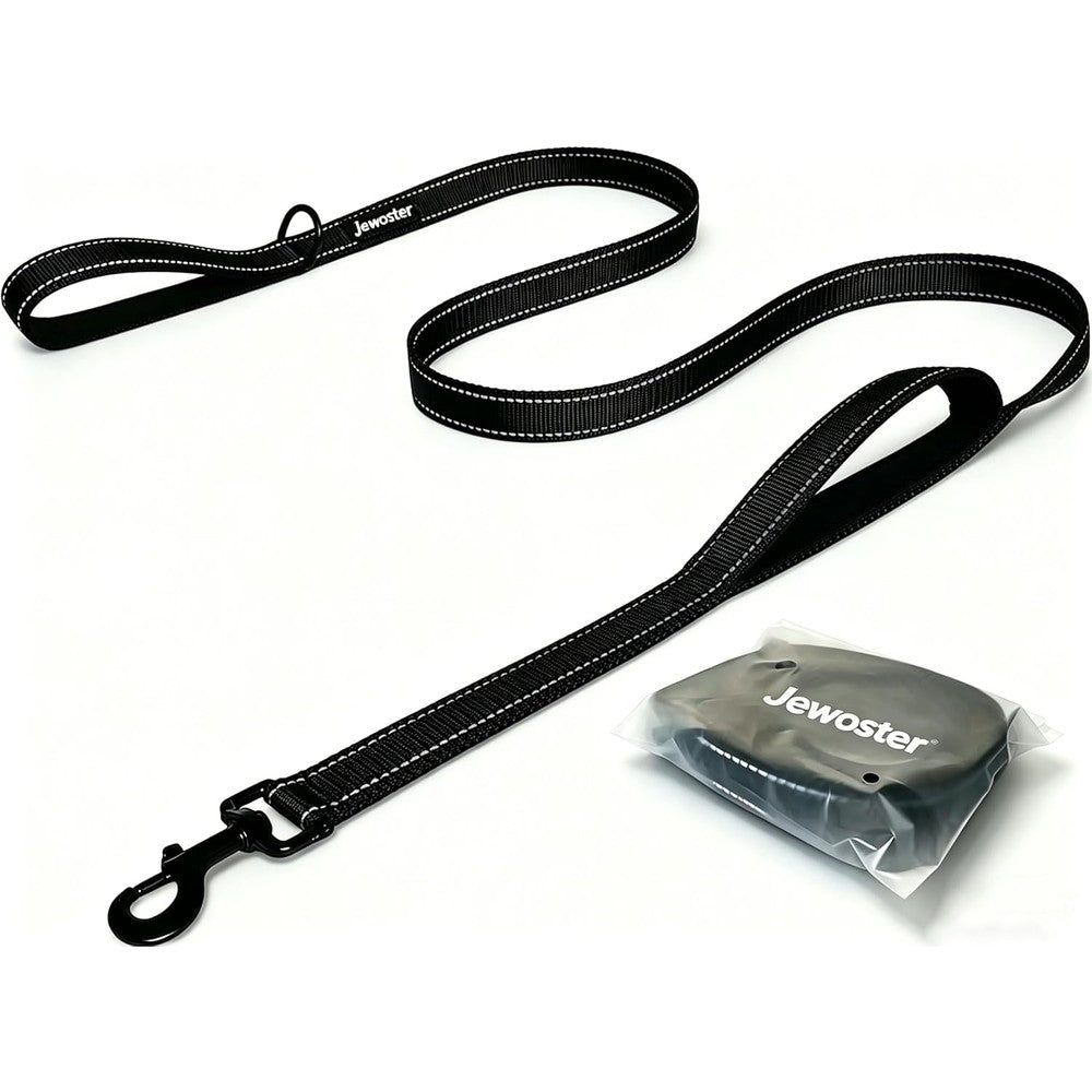 Jewoster Heavy Duty Dog Leash With Two Padded Traffic Handles For Extra Control Six Feet Long For Medium To Large Dogs Black
