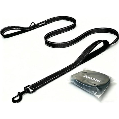 Jewoster Heavy Duty Dog Leash With Two Padded Traffic Handles For Extra Control Six Feet Long For Medium To Large Dogs Black