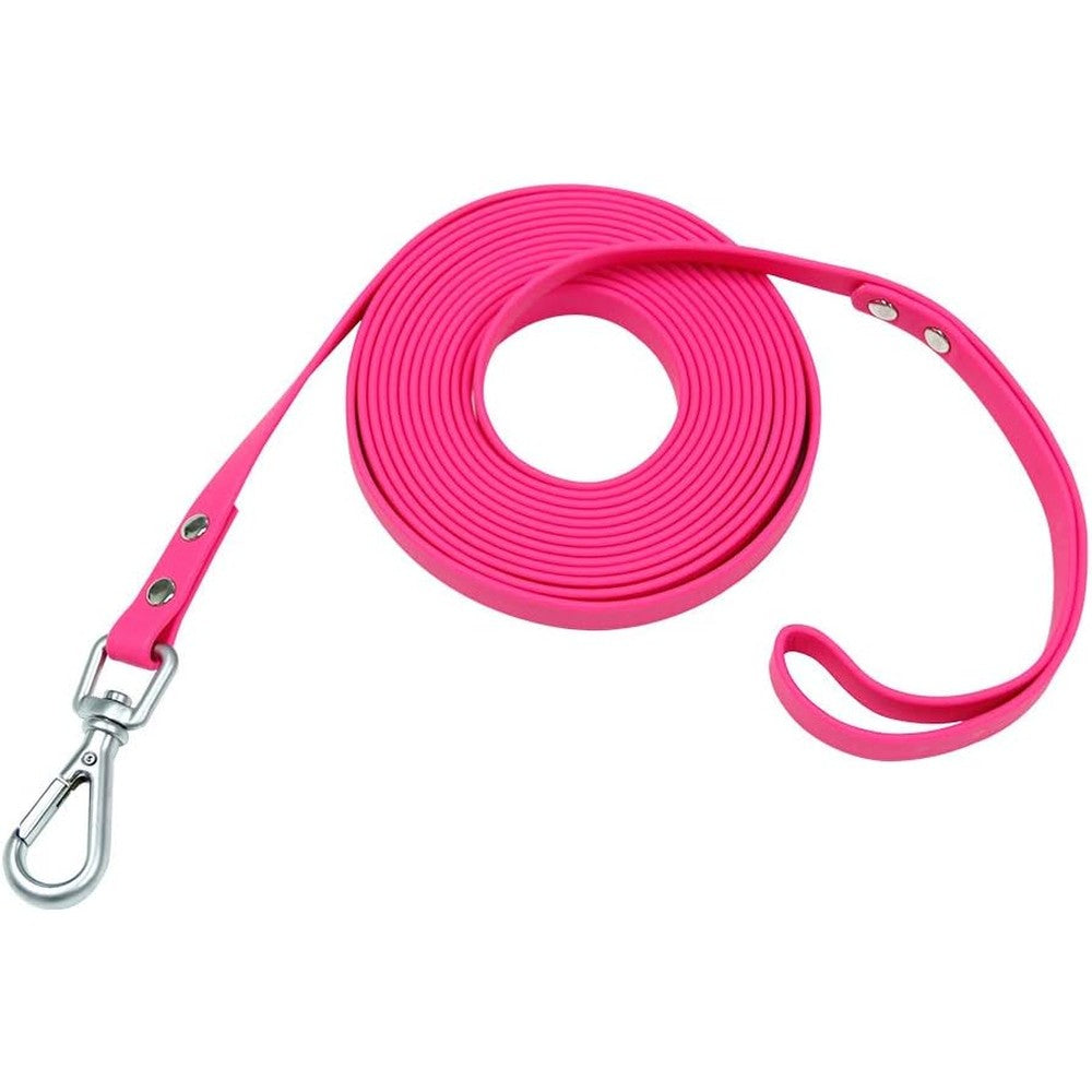 Nimble Waterproof Long Dog Leash Durable Flex Poly Coated Nylon Recall Training Lead With Heavy Duty Swivel Clasp Sixteen Feet Pink