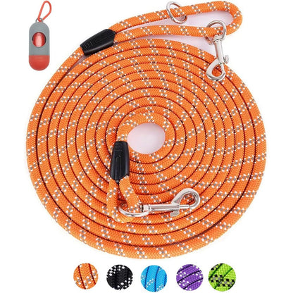 Lanwandeng Long Dog Leash for Training Reflective Heavy Duty Rope Tie Out Lead for Small Medium Large Dogs Orange 30 Feet