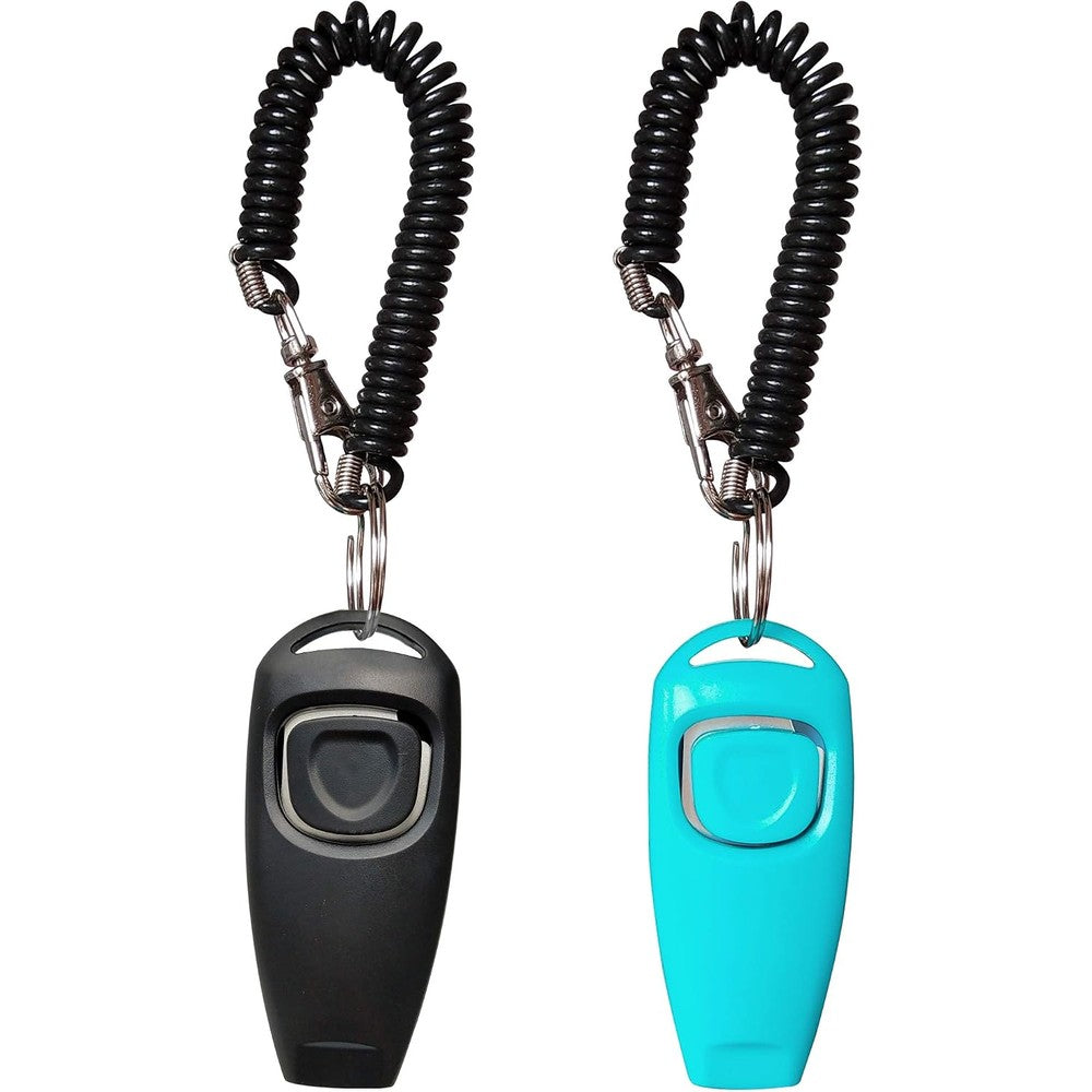 HoAoOo Pet Training Clicker Whistle With Elastic Spring Wrist Strap For Dog Obedience Behavior Correction Black And Blue Two Pack
