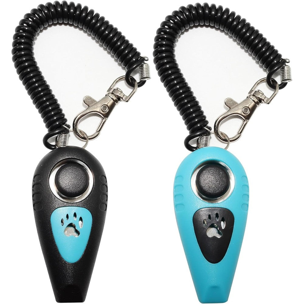 HoAoOo Pet Training Clicker with Whistle and Wrist Strap for Dog Behavior Correction and Obedience Training Black and Blue Two Pack