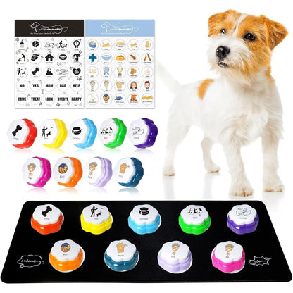 ANLIKY Dog Buttons For Communication 9 Pieces Recordable Talking Buttons Set With Non Slip Mat And Stickers For Pet Training