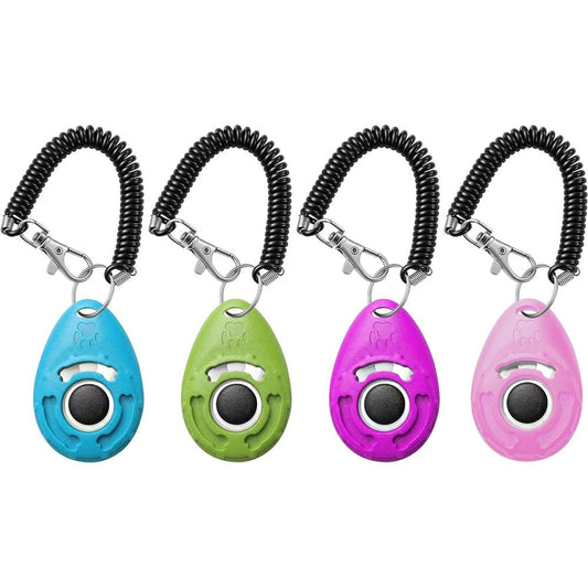 Rocutus Pet Training Clicker With Wrist Strap For Dog Puppy Cat And Bird Positive Reinforcement Behavior Training Aid Four Pack Multicolor
