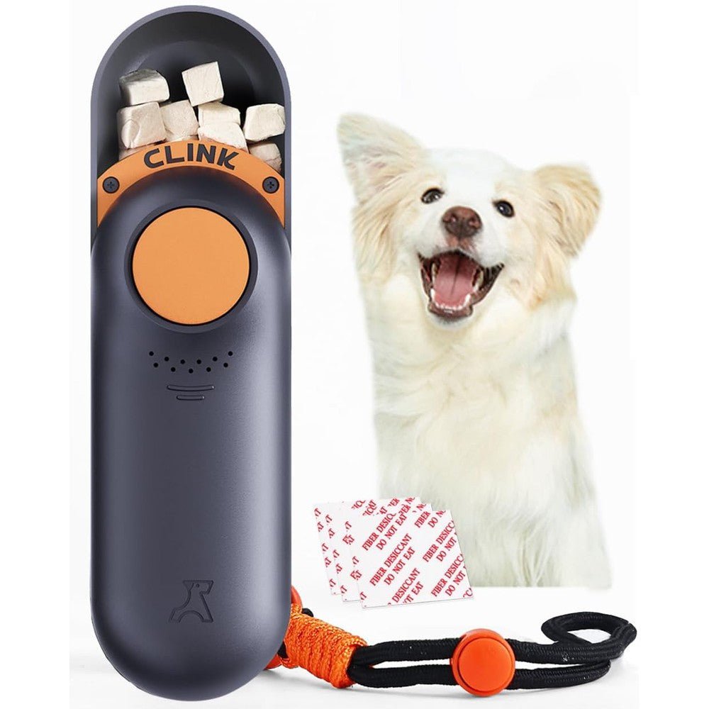 Clink Design 2-in-1 Puppy Essentials Dog Training Clicker And Treat Carrier In Durable Food Grade ABS Material Black And Orange