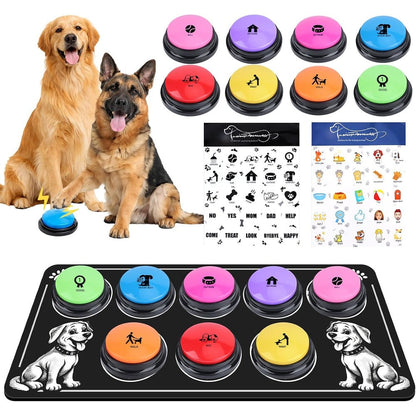 ATPWONZ Dog Buttons For Communication Eight Pack Voice Recordable Talking Buttons Set With Two Mats And Two Stickers