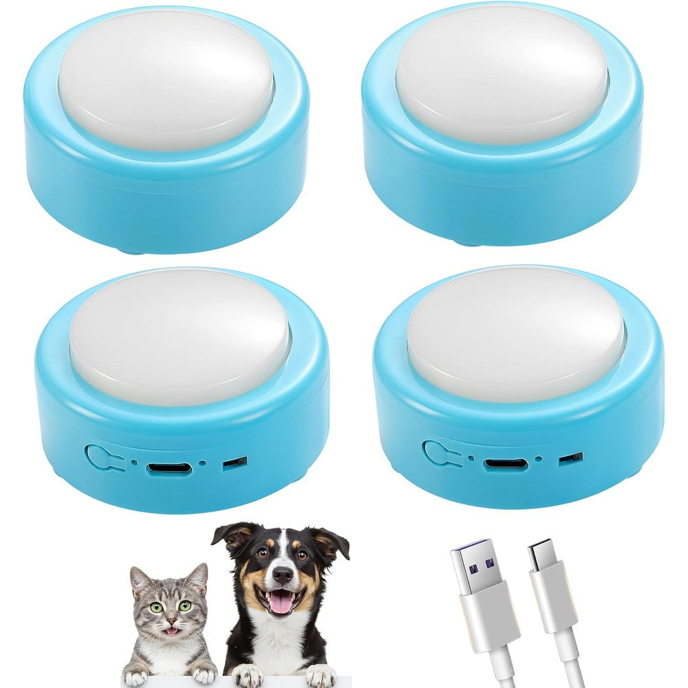 Topodome Talking Buttons For Cats And Dogs Set Of Four Blue Rechargeable Voice Recording Pet Communication Training Buzzers