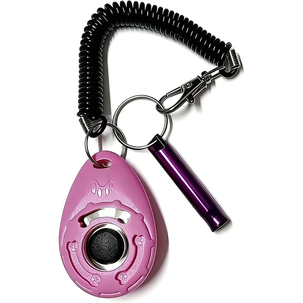 Pinetapirs Dog Training Clicker And Whistle Set With Wrist Strap Portable Pet Behavior Trainer For Puppies And Cats Pink and Purple Pack Of One