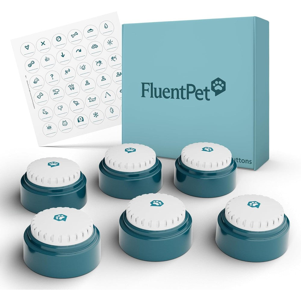 FluentPet Speak Up Button 6 Pack with Clearer Upward Facing Sound Recordable Training Buttons with Batteries for Dogs and Cats