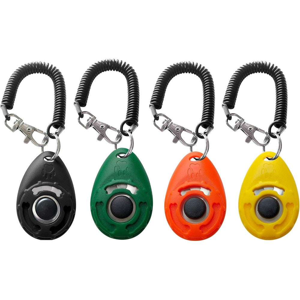 HoAoOo Pet Training Clicker With Wrist Strap Four Color Pack Black Deep Green Tangerine Yellow Dog Puppy Cat Bird Behavior Training Aid Tool