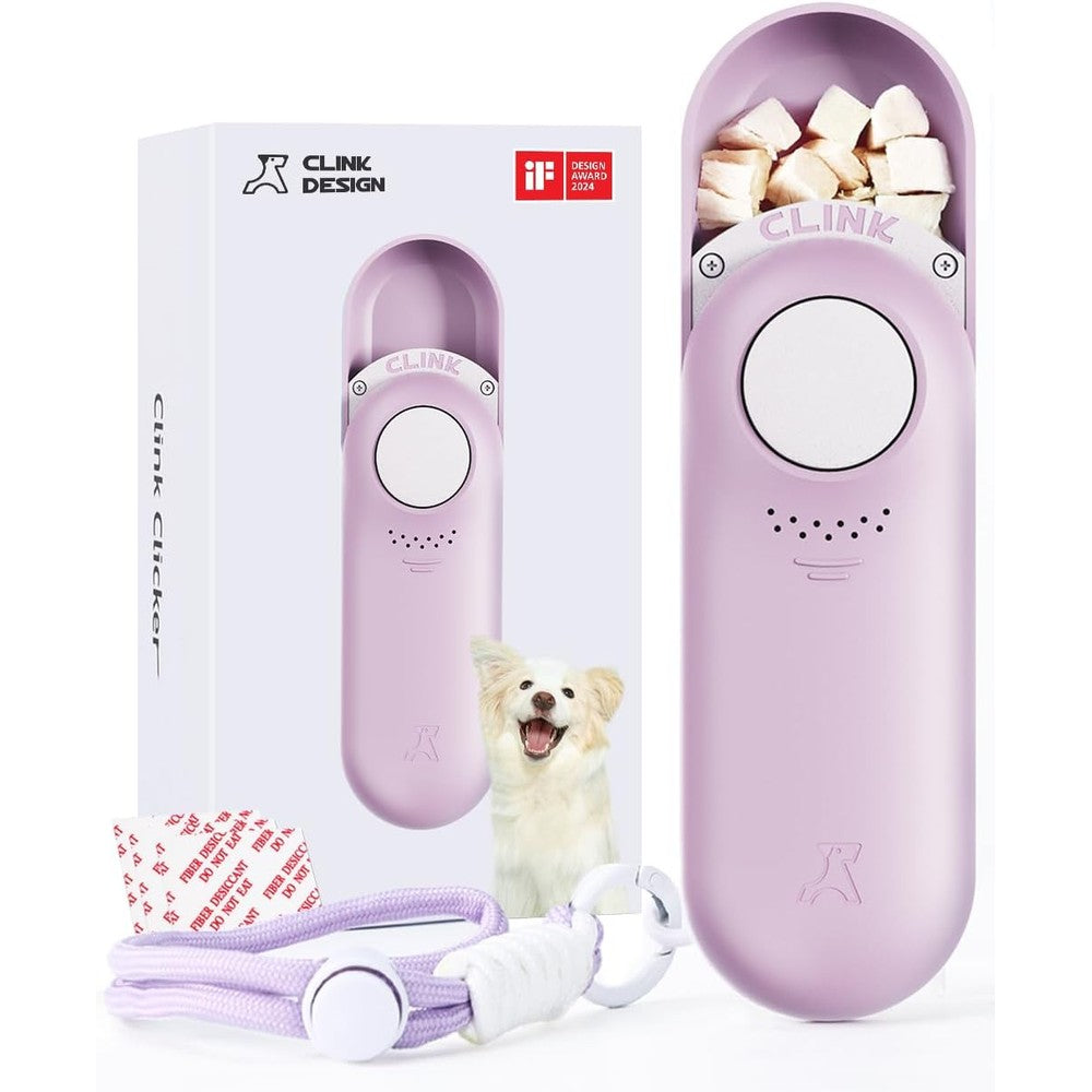 Clink Design Dual Use Dog Training Clicker and Treat Dispenser Holder Award Winning Compact Puppy Trainer Purple 2.36 Ounce