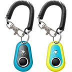 HoAoOo Pet Training Clicker With Wrist Strap For Dogs Cats Horses And Birds Positive Reinforcement Behavior Aid Pack Of Two Blue And Green