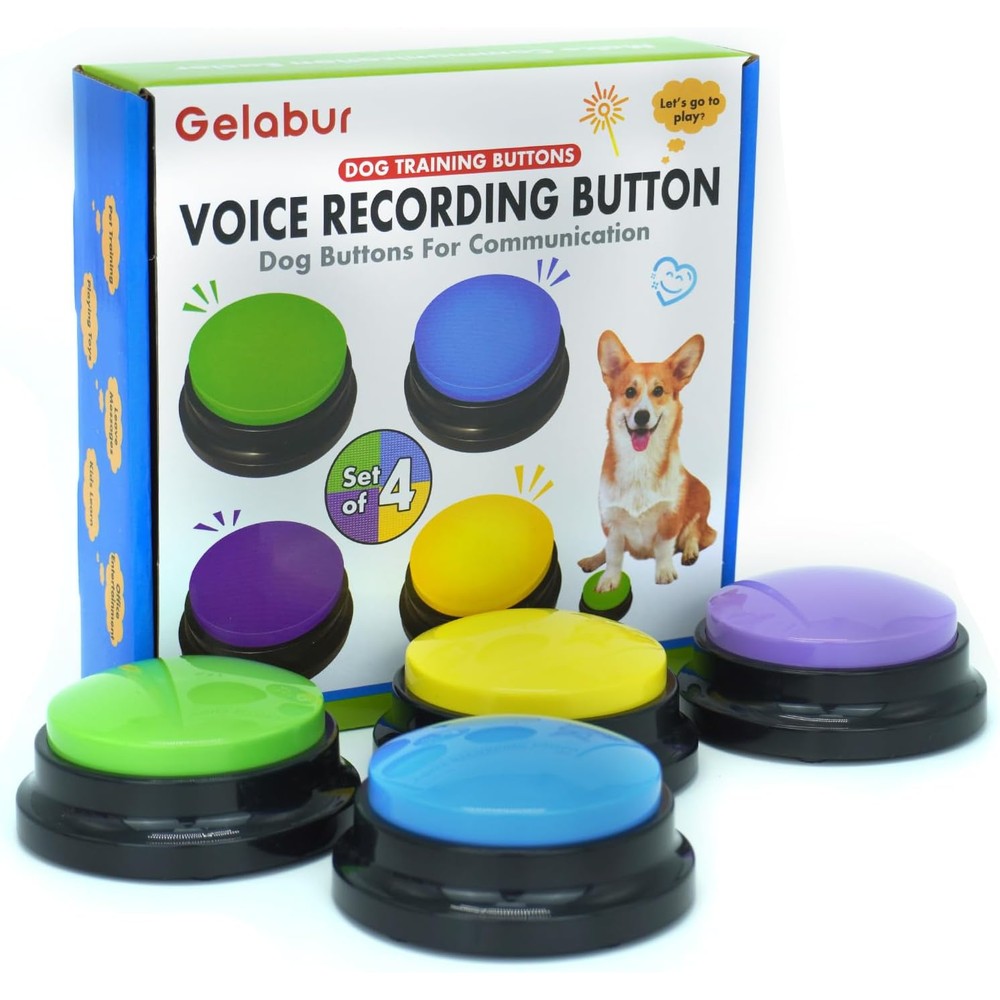 Gelabur Set Of Four Dog Buttons For Communication Voice Recordable Training Talking Buttons Starter Set In Four Bright Colors For Pets And Classrooms