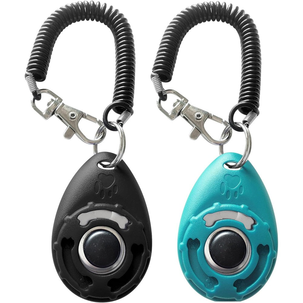 HoAoOo Pet Training Clicker With Spring Wrist Strap And Keyring For Dog And Cat Behavior Training Black And Blue Two Pack