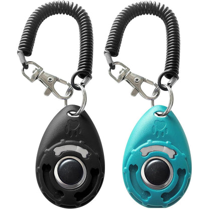 HoAoOo Pet Training Clicker With Spring Wrist Strap And Keyring For Dog And Cat Behavior Training Black And Blue Two Pack
