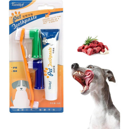 Saficco Dog Toothbrush And Toothpaste Kit For Pet Dental Care Beef Flavor Toothpaste 70 Grams Soft Nylon Double Head Brush And Finger Brushes