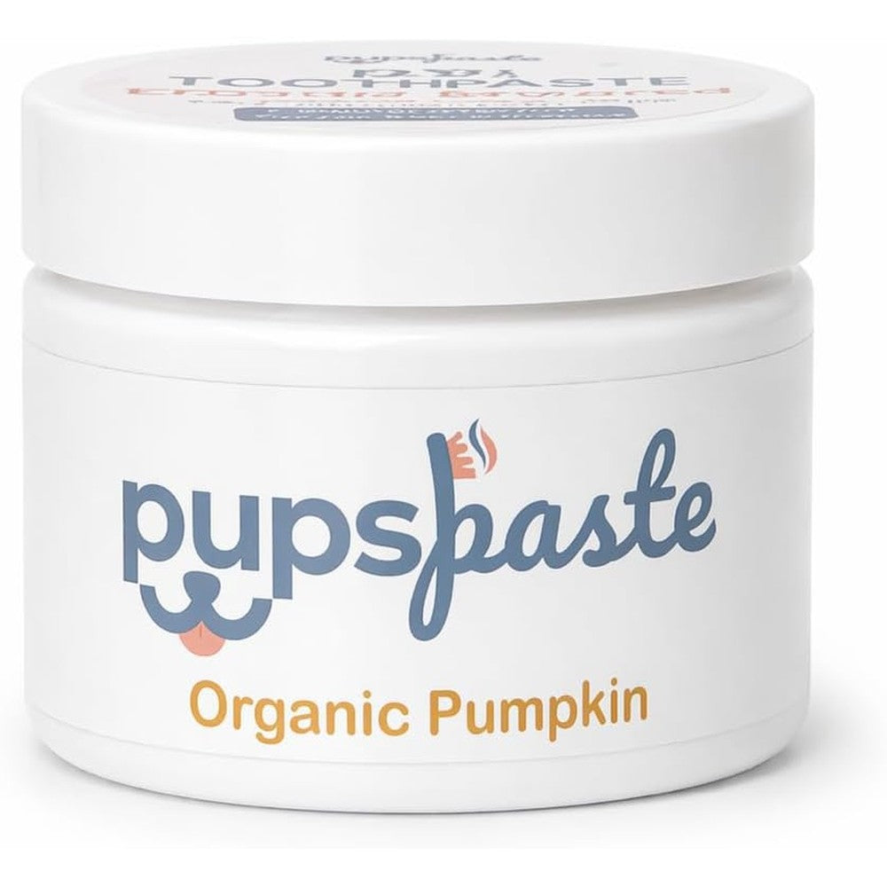 PupsPaste Enzymatic Dog Toothpaste Safe To Swallow Plaque Remover Organic Pumpkin Flavor Three Ounce Jar