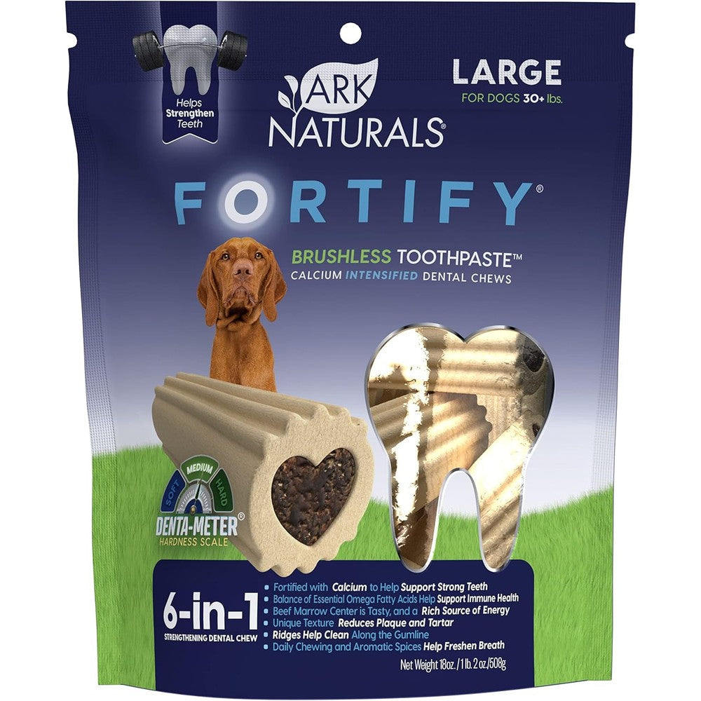 Ark Naturals Fortify Brushless Toothpaste For Large Breeds Dental Chews With Calcium And Beef Marrow Center 18 Ounce Bag