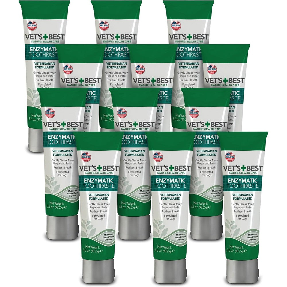 Vet's Best Enzymatic Dog Toothpaste Teeth Cleaning And Fresh Breath Dental Care Gel Vet Formulated 3.5 Ounce Tubes 12 Pack