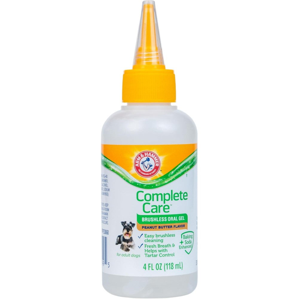 Arm And Hammer Complete Care Brushless Oral Gel For Dogs Peanut Butter Flavor No Brush Dog Toothpaste Four Fluid Ounces