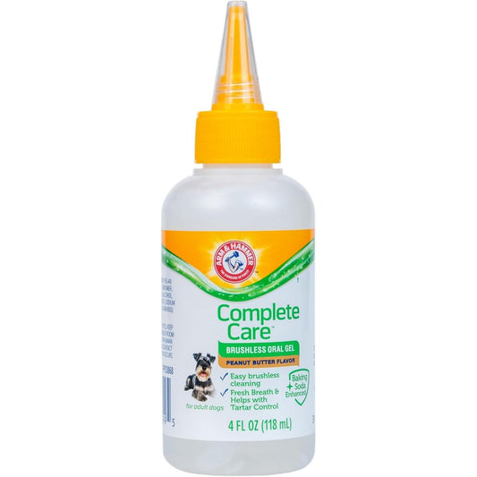 Arm And Hammer Complete Care Brushless Oral Gel For Dogs Peanut Butter Flavor No Brush Dog Toothpaste Four Fluid Ounces