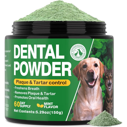 BuddyCheer Dog Dental Powder For Teeth Cleaning And Plaque Tartar Remover No Brush Pet Oral Care For Dogs And Cats Mint Flavor 150 Grams