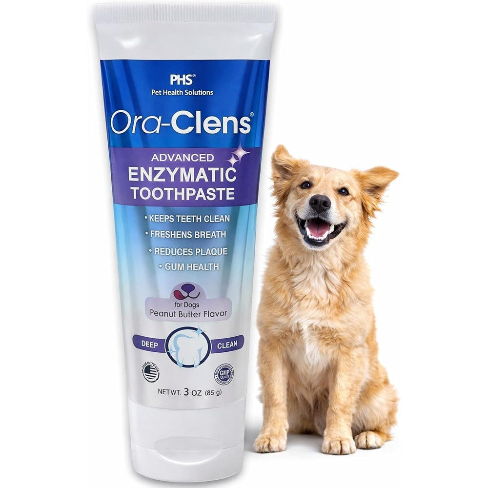Ora-Clens Advanced Enzymatic Toothpaste For Dogs Peanut Butter Flavor Dental Gel For Tartar Control And Breath Freshening 3 Ounces